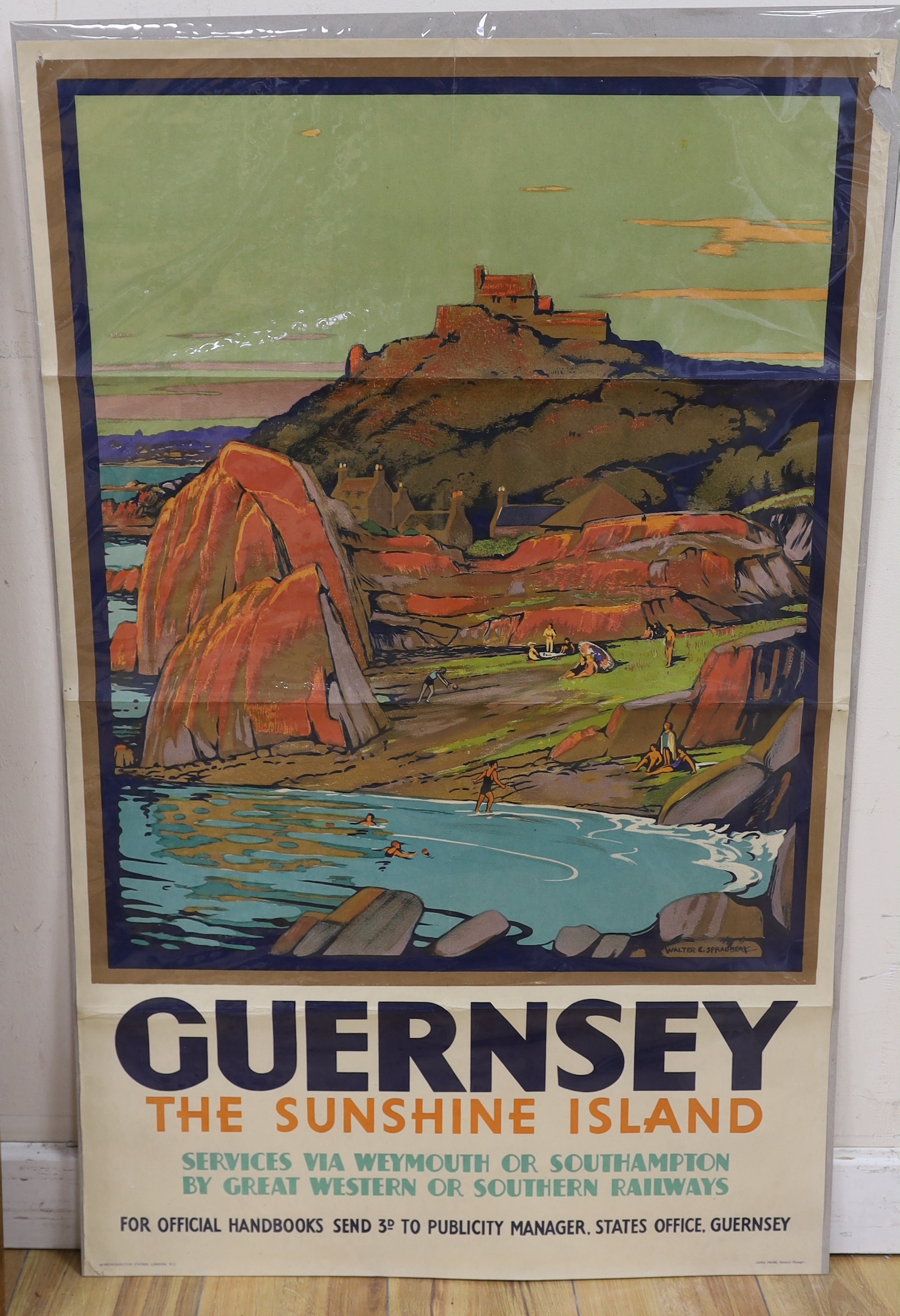 Walter Ernest Spradbery (1889-1969), lithographic railway poster, 'Guernsey - The Sunshine Island', 101 x 63.5cm, unframed